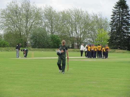 This batsman has just been got 'out' and must return disappointed to the pavilion.