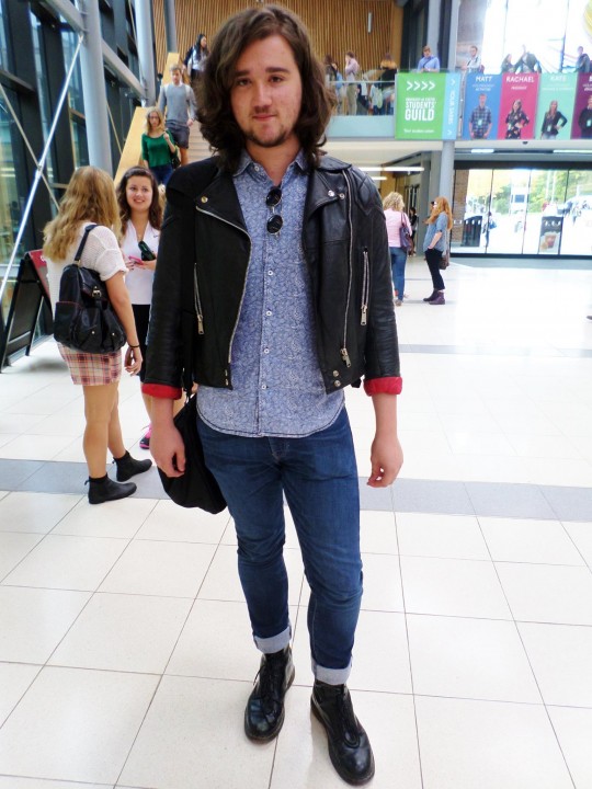 Jabez proves leather is a stylish way to keep warm this winter.