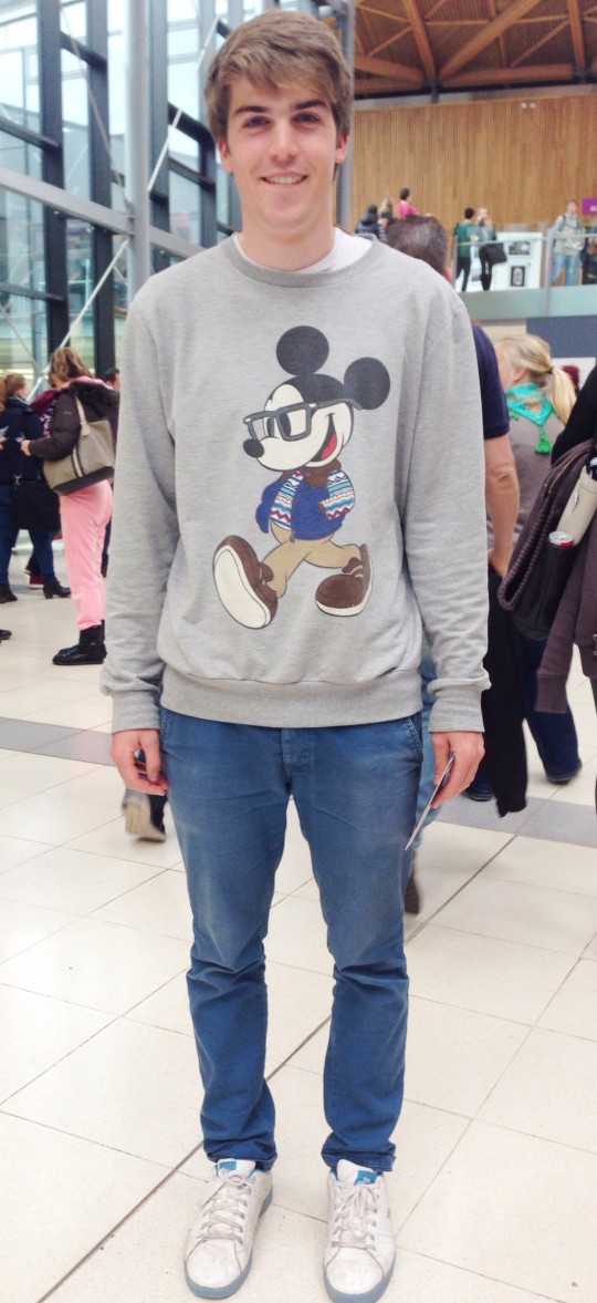 Sam keeps it old school with his cute Mickey Mouse jumper!