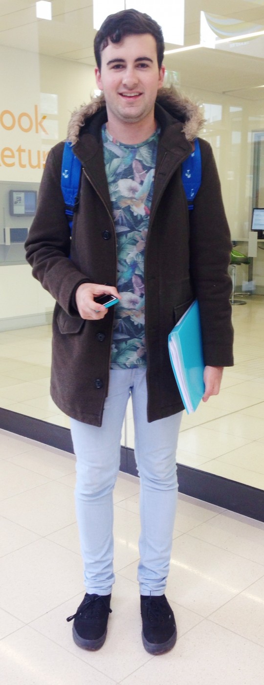 Alex isn't ready to let go of summer with his spring patterns & light blue jeans!