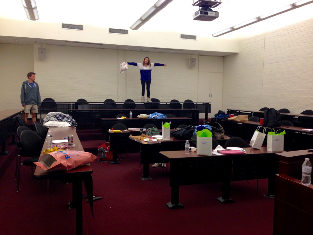 The five of us easily took over the entire room that was given to us as our headquarters for the campaign.