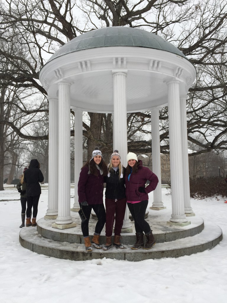 Sarah Barnett, Ally Dombroski and Ann Fitts stopping by for a snow day picture. Courtesy of Ally Dombroski
