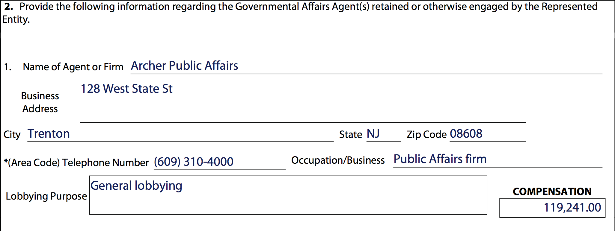 Payment to Archer Public Affairs reported on AICUNJ's 2016 lobbying disclosure.