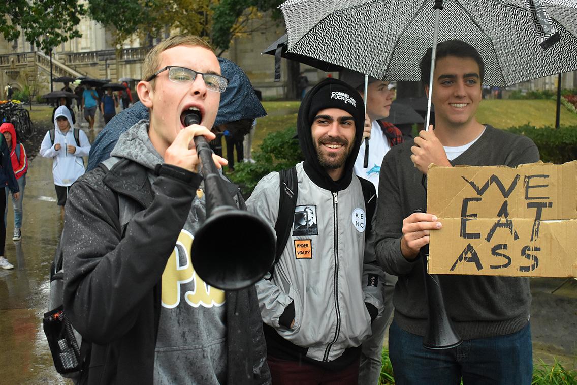 Some Pitt students crafted a quick sign to show their support for the gay community while also tooting their own horn