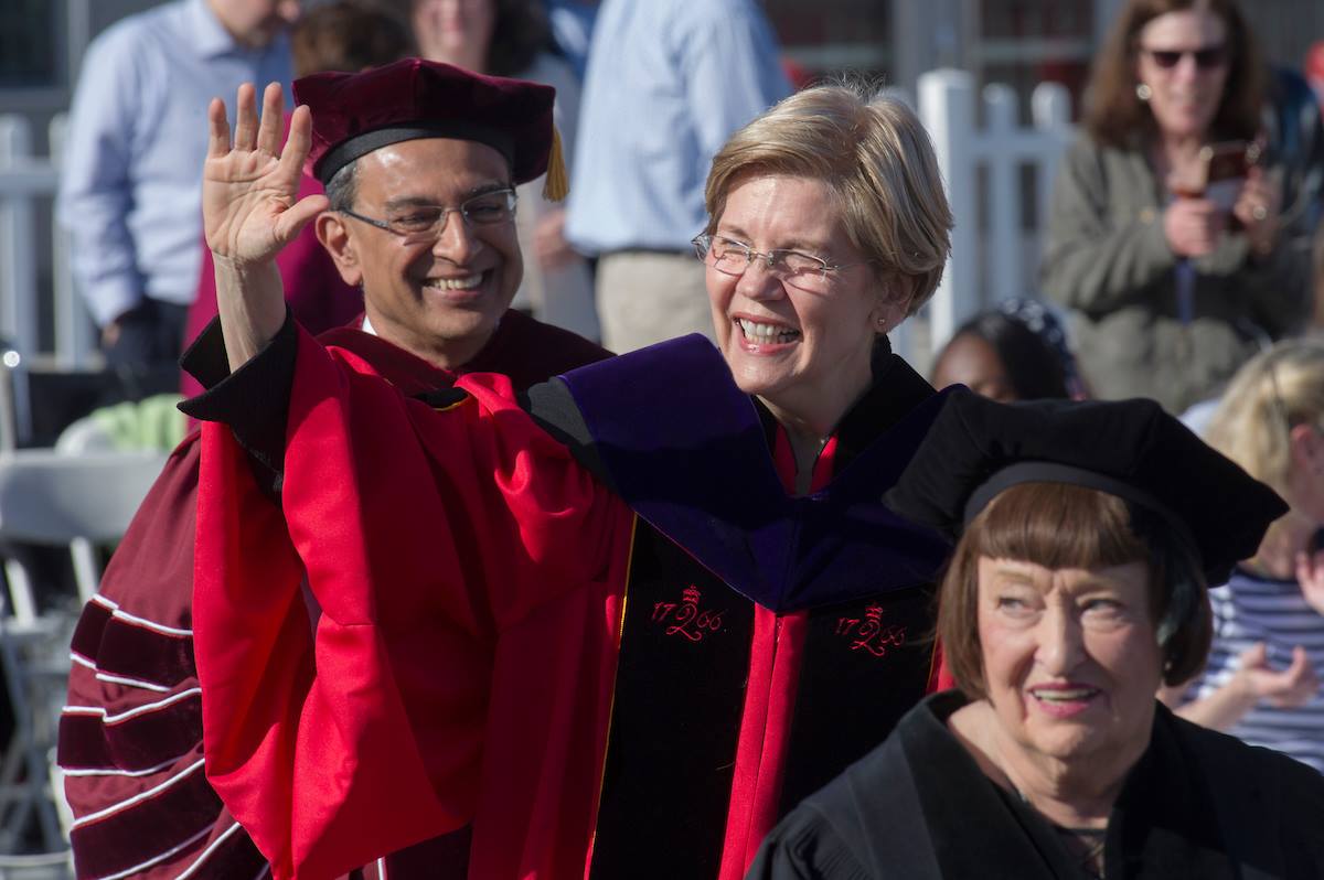 Elizabeth Warren and Kumble Subbaswamy at UMass Amherst 2017 commencement