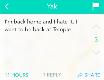Student post on Yik Yak.