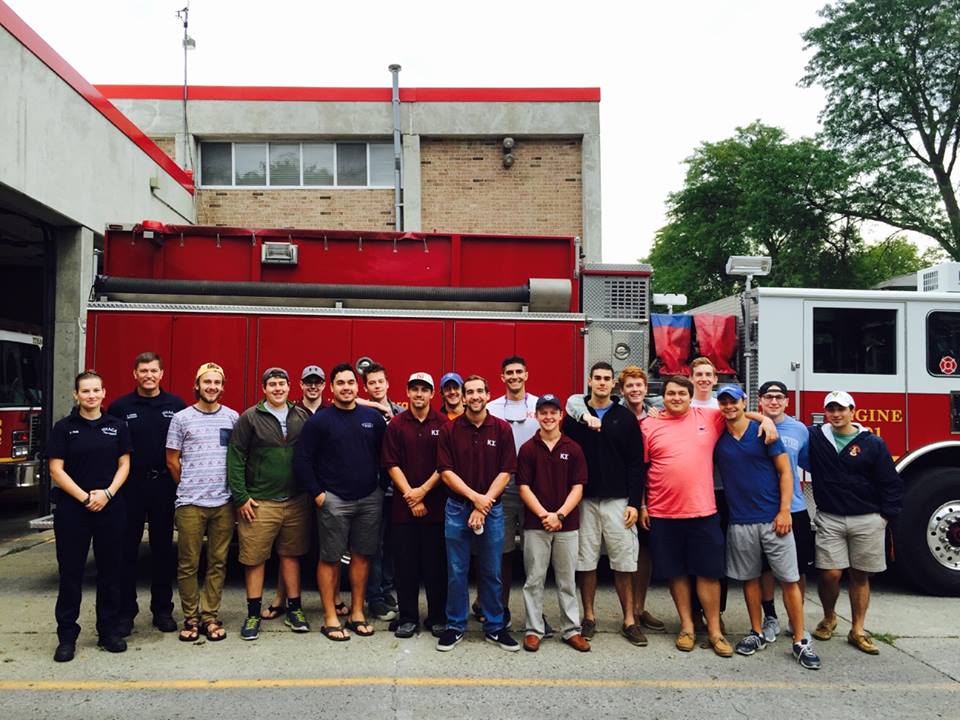 Some of the Kappa Sig brothers at the Ithaca Fire Dept.