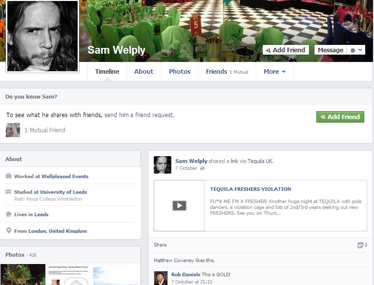 Contrary to his claims, Tequila's owner Sam Welply shared the video on Facebook himself