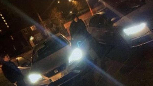 Image may contain: LED, Light, Person, Human, Duel, Lighting