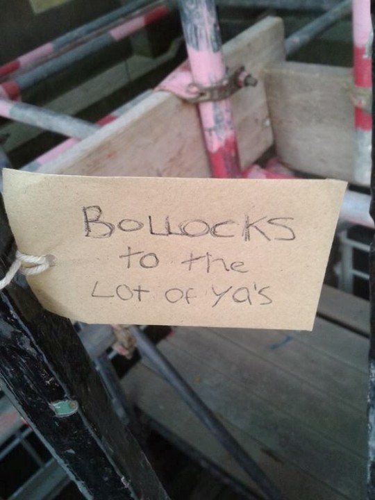 Protestors eloquently expressed their opinions of the cuts and tied them to surrounding fences