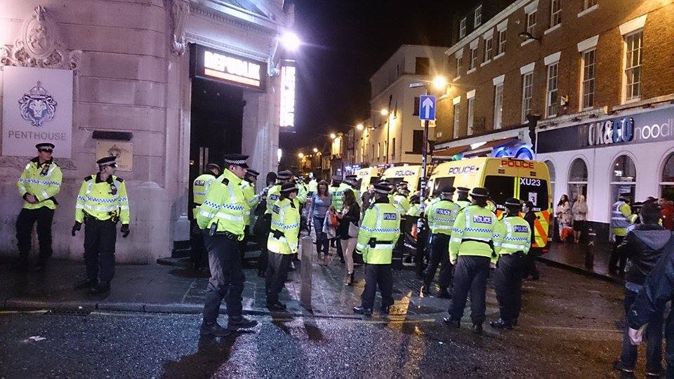 Policemen surrounded the area