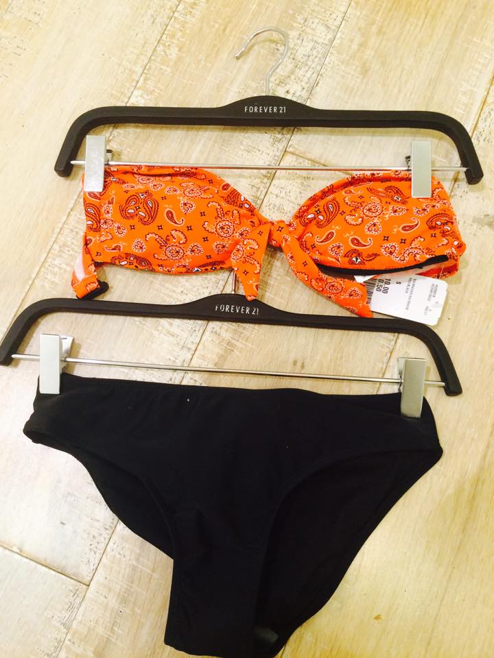 Orange bandeau bikini top, £10, briefs £6.