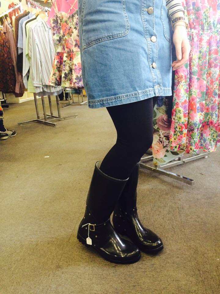 Black high-shine wellies with stud detail, festival bargain at £5.99