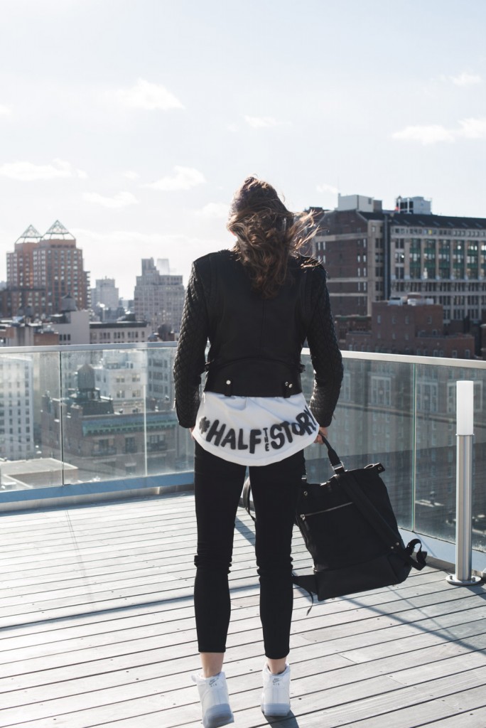 Vanderbilt graduate Ryan Thomas hand stitched and designed this custom tee for Larz for #NYFW. His #HalfTheStory described his goal to be a designer