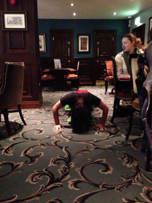 President Nosheen Kiyani training for the game in a dinosaur onesie on Social Tour.