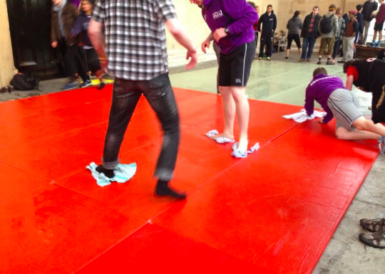Any form of dry material was employed to dry the mats.