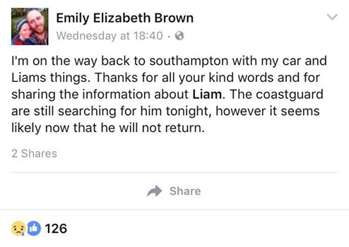 Message of thanks: Liam's girlfriend posted this on Facebook upon her return from Dorset