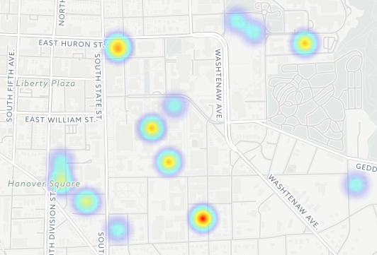 A heat map of UMich focusing on freshman dorm locations