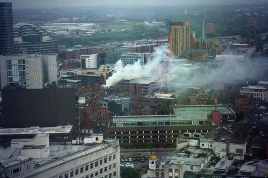 An aerial view of the NQ restaurant fire
