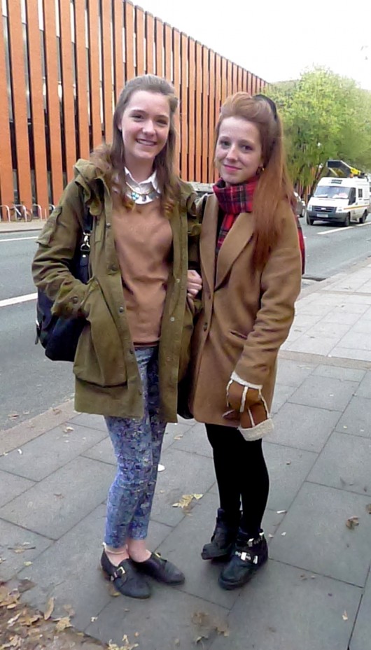 Libby, 1st year International Management and Amy, 1st year Linguistics. Libby and Amy are interested in keeping up with trends and love to wear pastel colours to brighten up winter outfits.