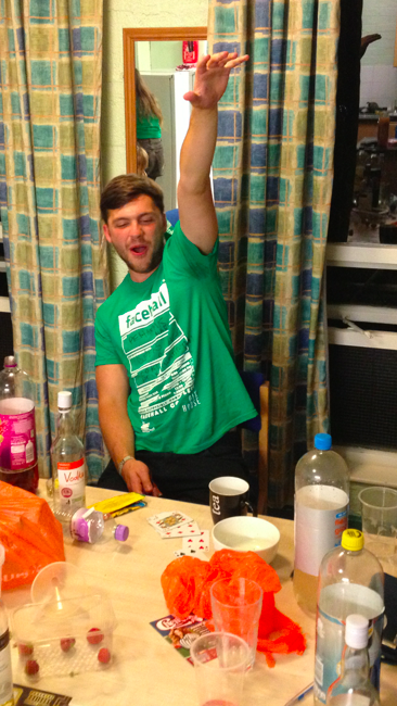 Down it, fresher!