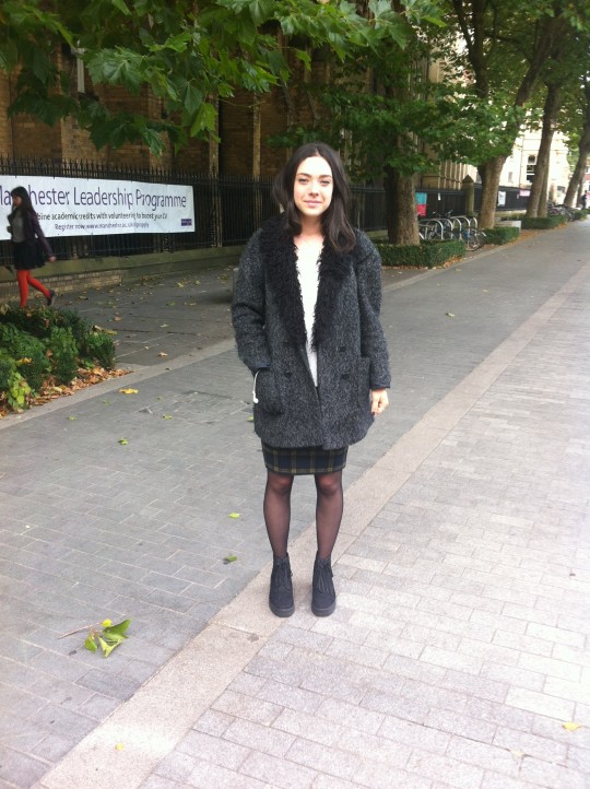 Molly, First Year, English Language. Molly’s mix of tartan and fur is a seriously cosy combination.