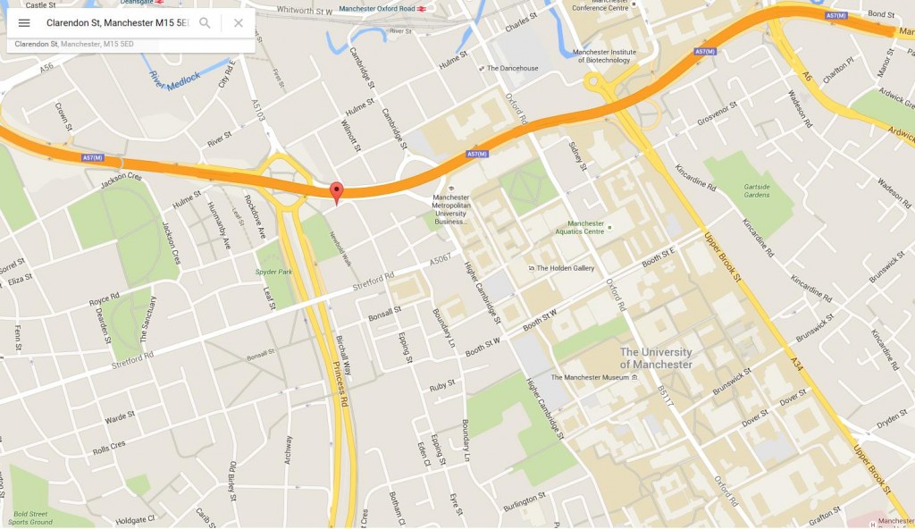 Clarendon Street lies between man met halls and the Uni of campus