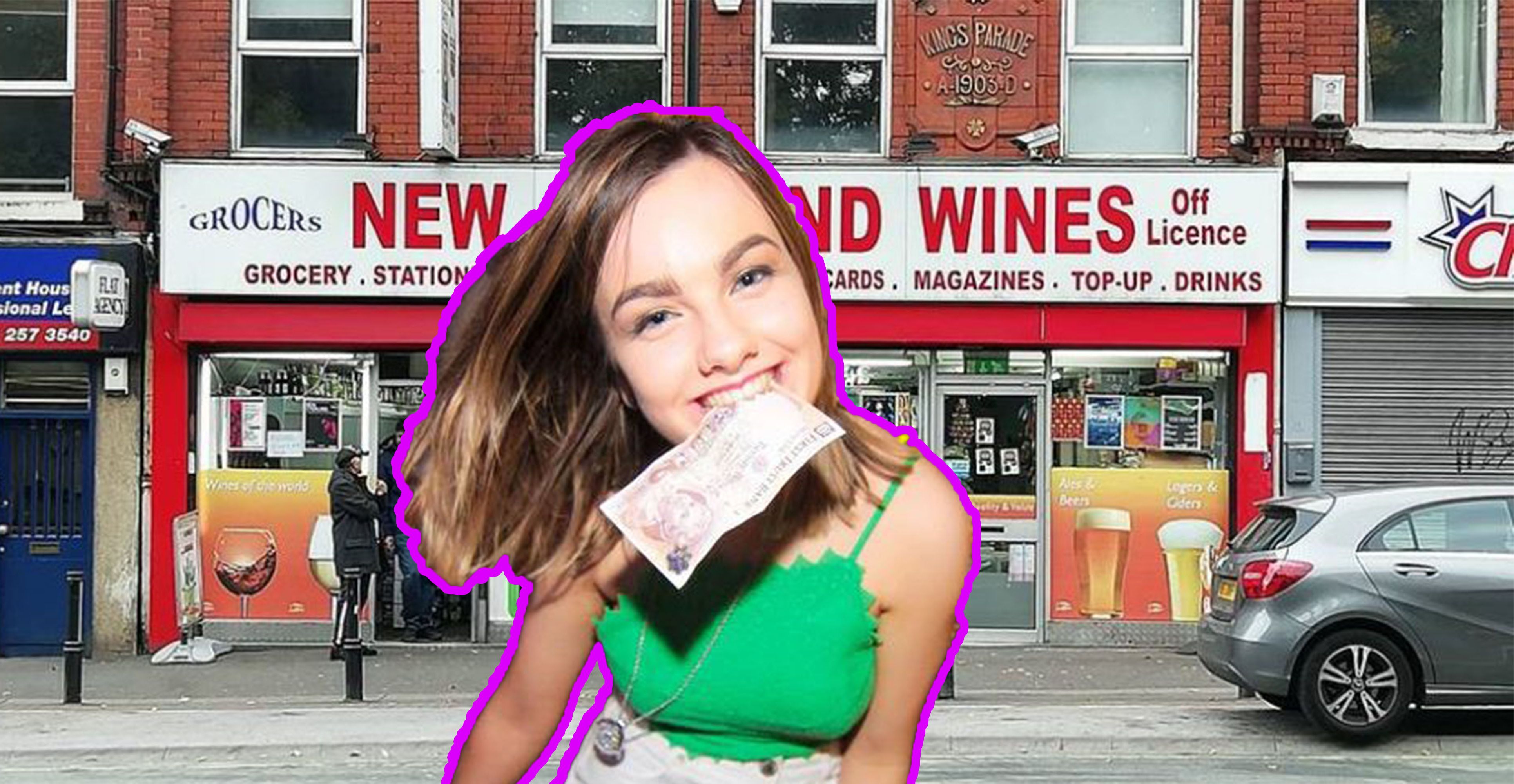 Image may contain: Text, Apparel, Clothing, Paper, Poster, Advertisement, Face, Girl, Female, Blonde, Child, Woman, Teen, Kid, Human, Person, Vehicle, Transportation, Automobile, Car