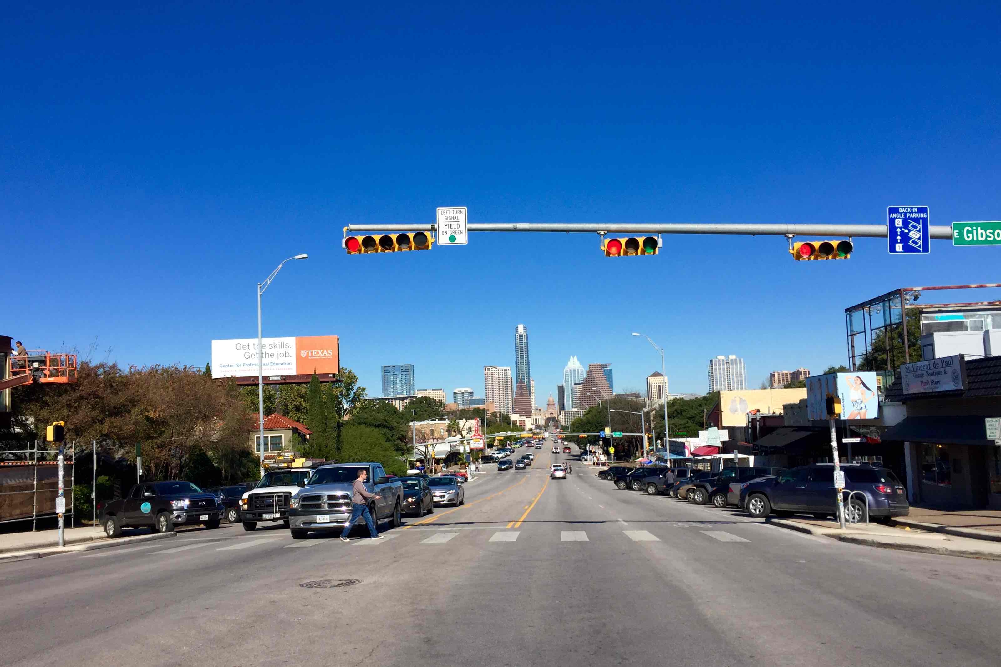 Street view of South Congress during the day.
