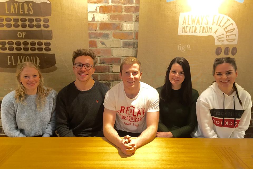 The NUBS entrepreneurs behind Find My Future: Laura Nichols, Ryan Letley, Finlay Hutchinson, Naomi Trembath and Amee Wightman