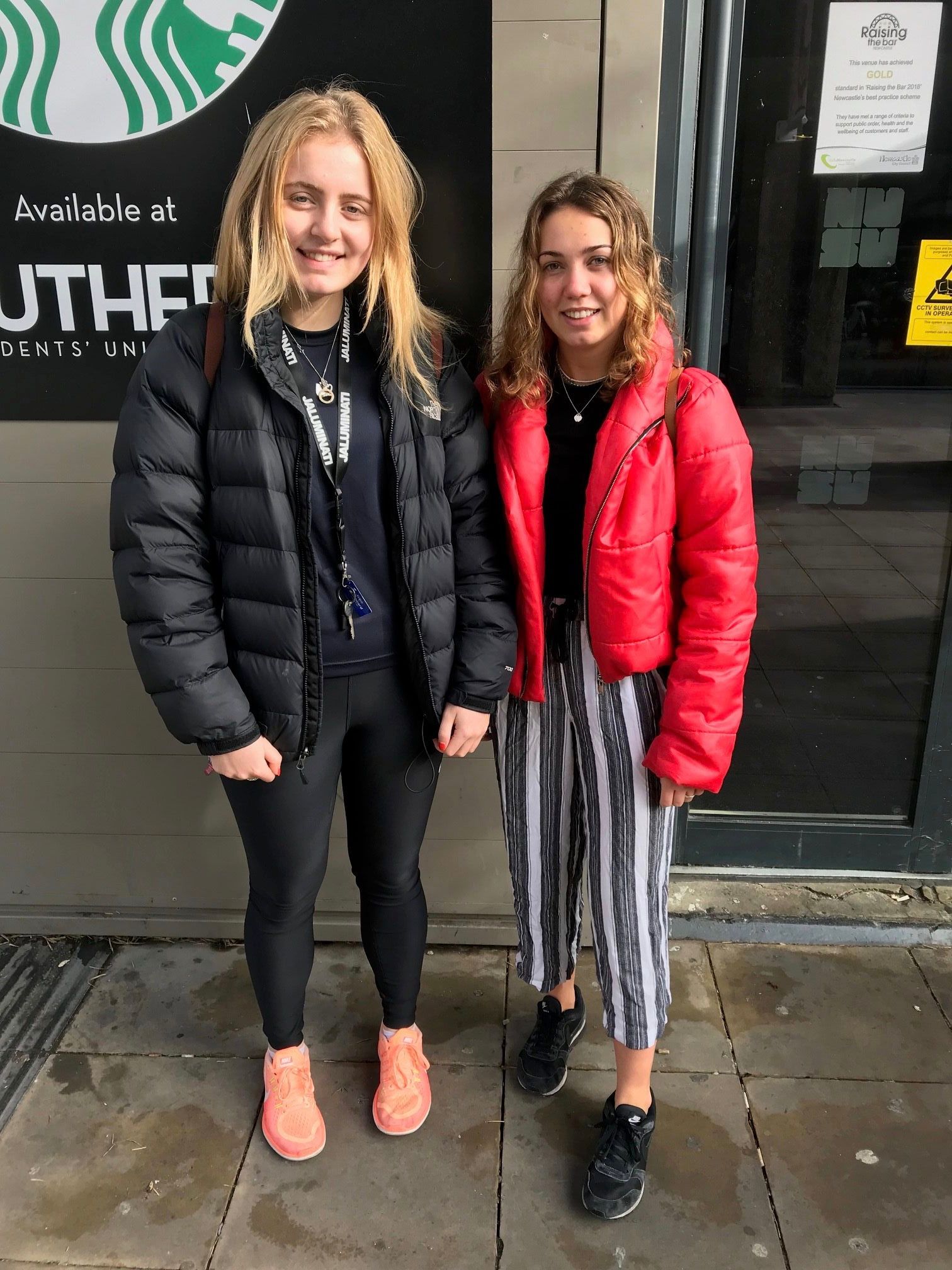 Image may contain: Tights, Pants, Jacket, Coat, Clothing, Blazer, Woman, Girl, Female, Blonde, Person, People, Human