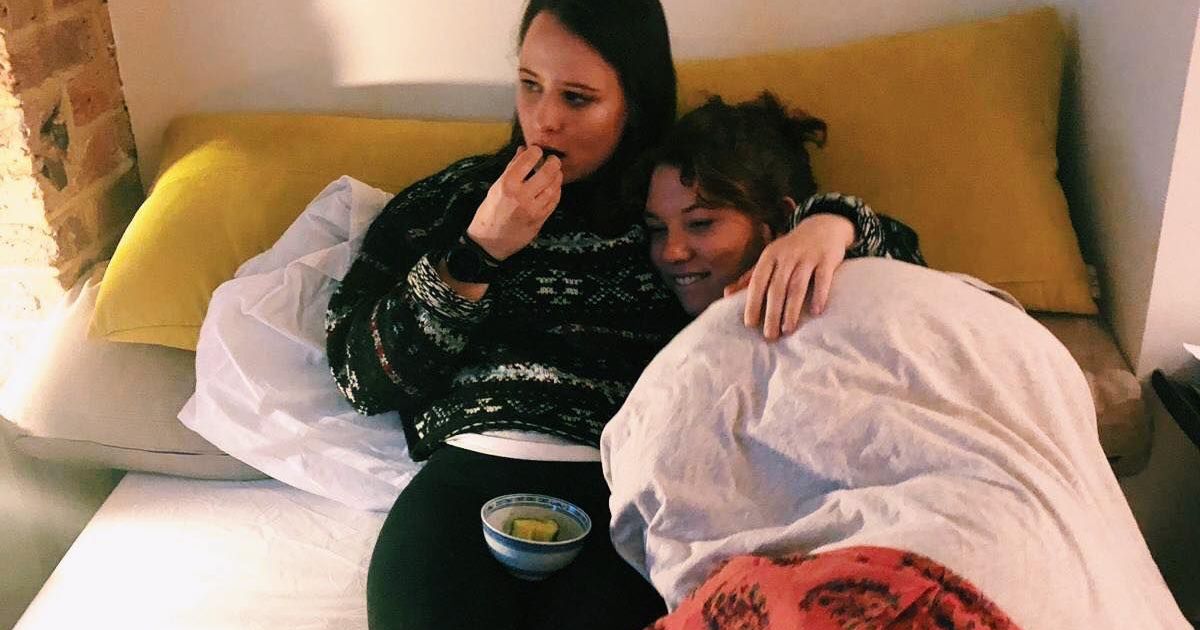 Image may contain: Indoors, Bed, Child, Blonde, Girl, Teen, Kid, Accessory, Accessories, Glasses, Pillow, Cushion, Food, Dish, Meal, Woman, Apparel, Clothing, Face, Couch, Female, Furniture, Person, Human