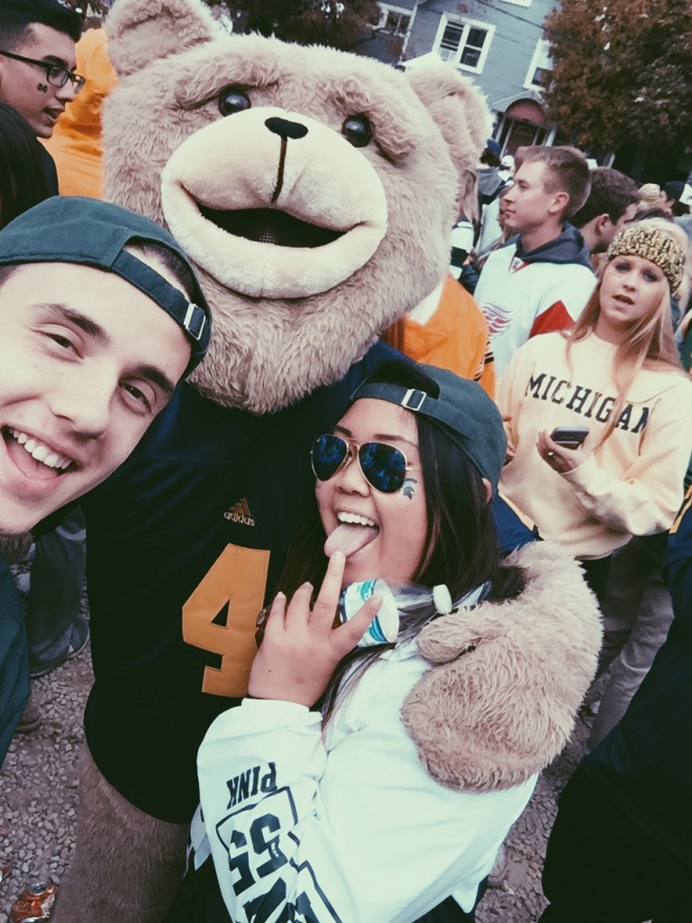Why would you not selfie it up with someone dressed as a teddy bear? Even if they are our rivals