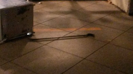 The Crowbar lying next to the remains of the cash machine