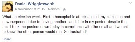 Daniel expressed his frustration on Facebook