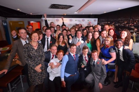 The winning station celebrates