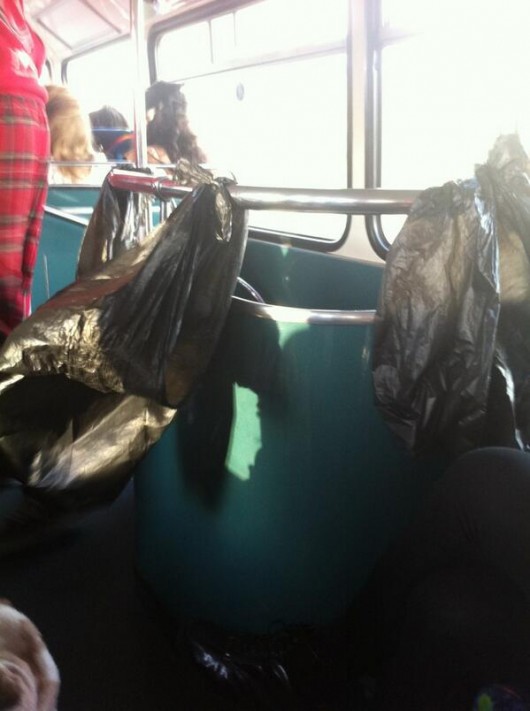 Chunder and pee bags beautifully adorn the upper decks of the Ragbus