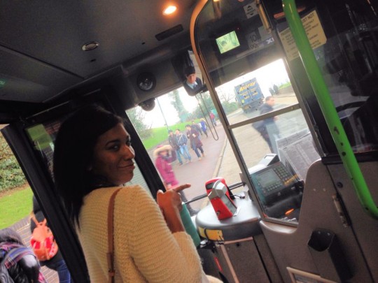 Do you see the odd look that this bus driver is giving me? That's because friendly pointing is not ok.