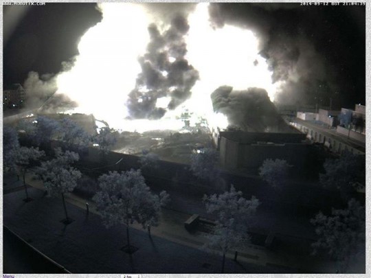 Web Cam screenshot of the explosion believed to have caused the fire
