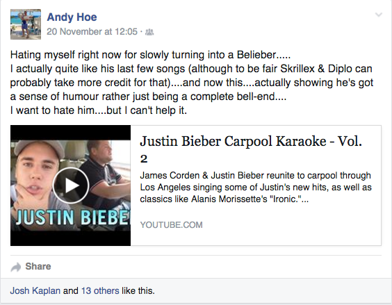 Hasn't stopped you playing Beauty and a Beat since 2k12 though has it Andy