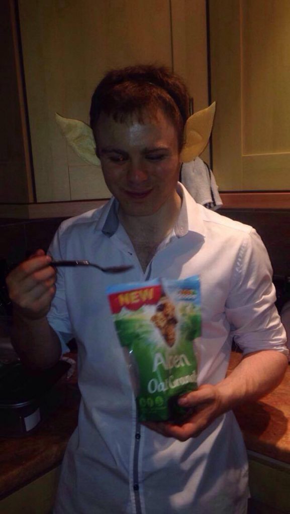 Harry at his happiest: eating (elf ears optional)
