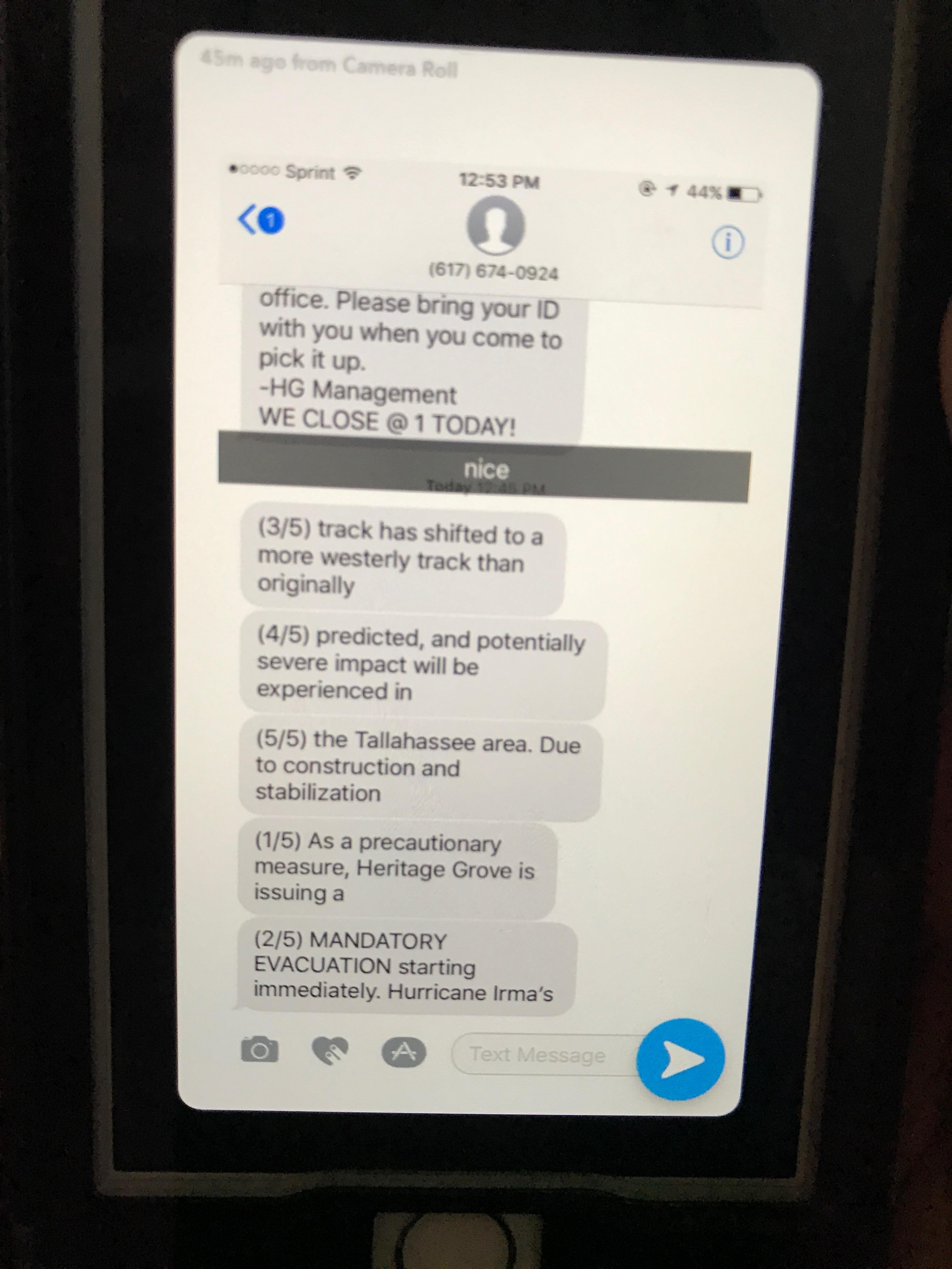 Some of the text messages residents were sent