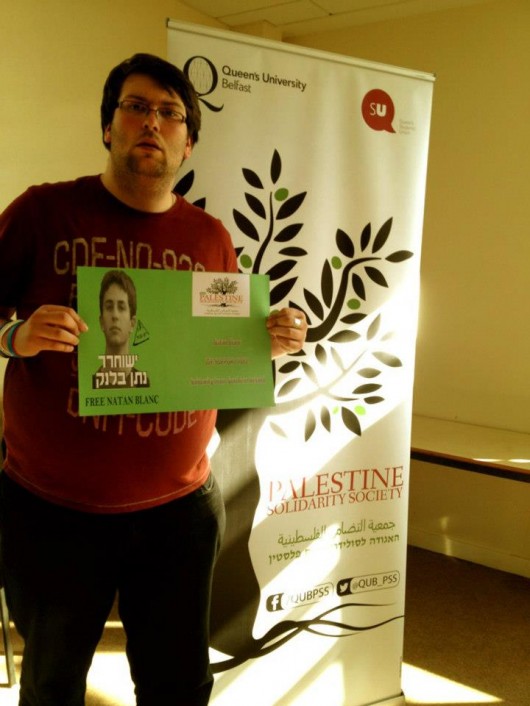 The student was a known Palestinian sympathiser after setting up the Palestinian Solidarity Society at Queen's University Belfast