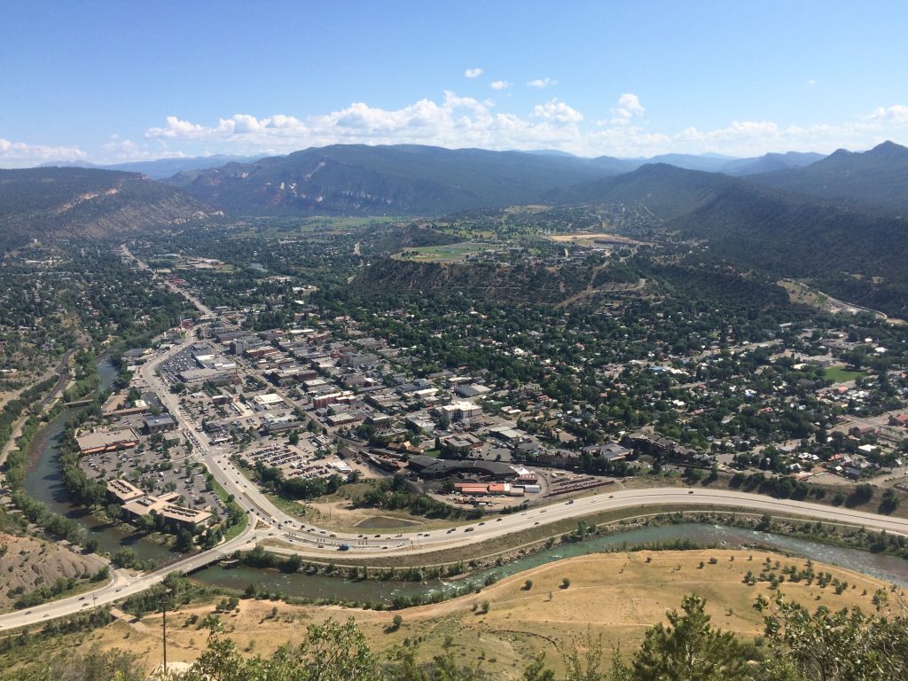 Looking down from Smelter Mountain on downtown Durango and the Animas River. August 2015.