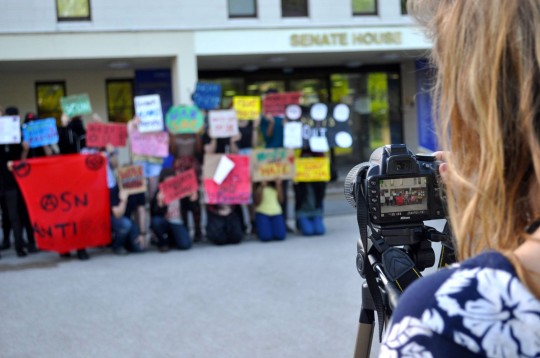 The march took place outside Senate House, where a variety of people turned up to support the Anti-Fascist movement.