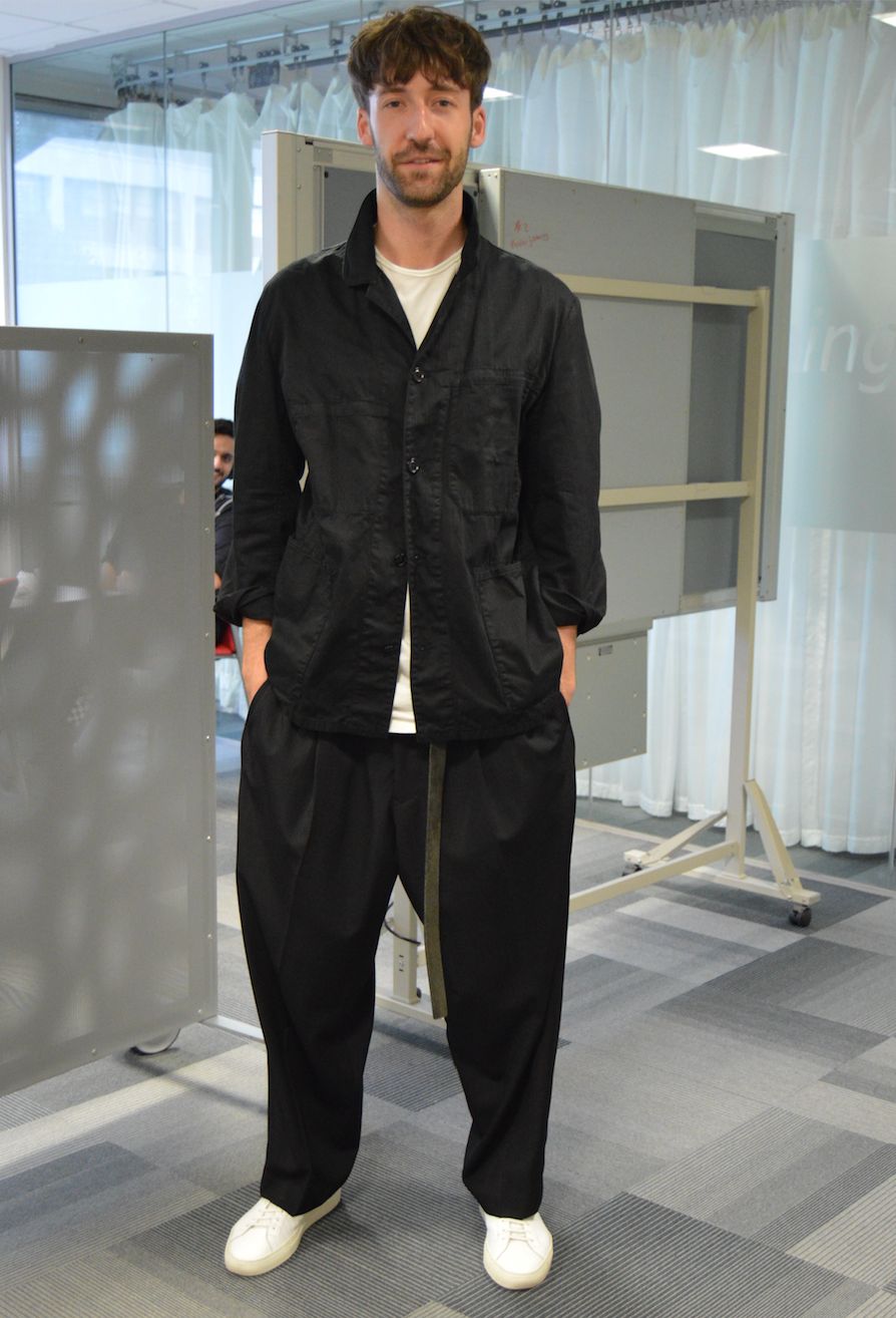 Image may contain: Jacket, Blazer, Suit, Overcoat, Coat, Clothing, Person, People, Human