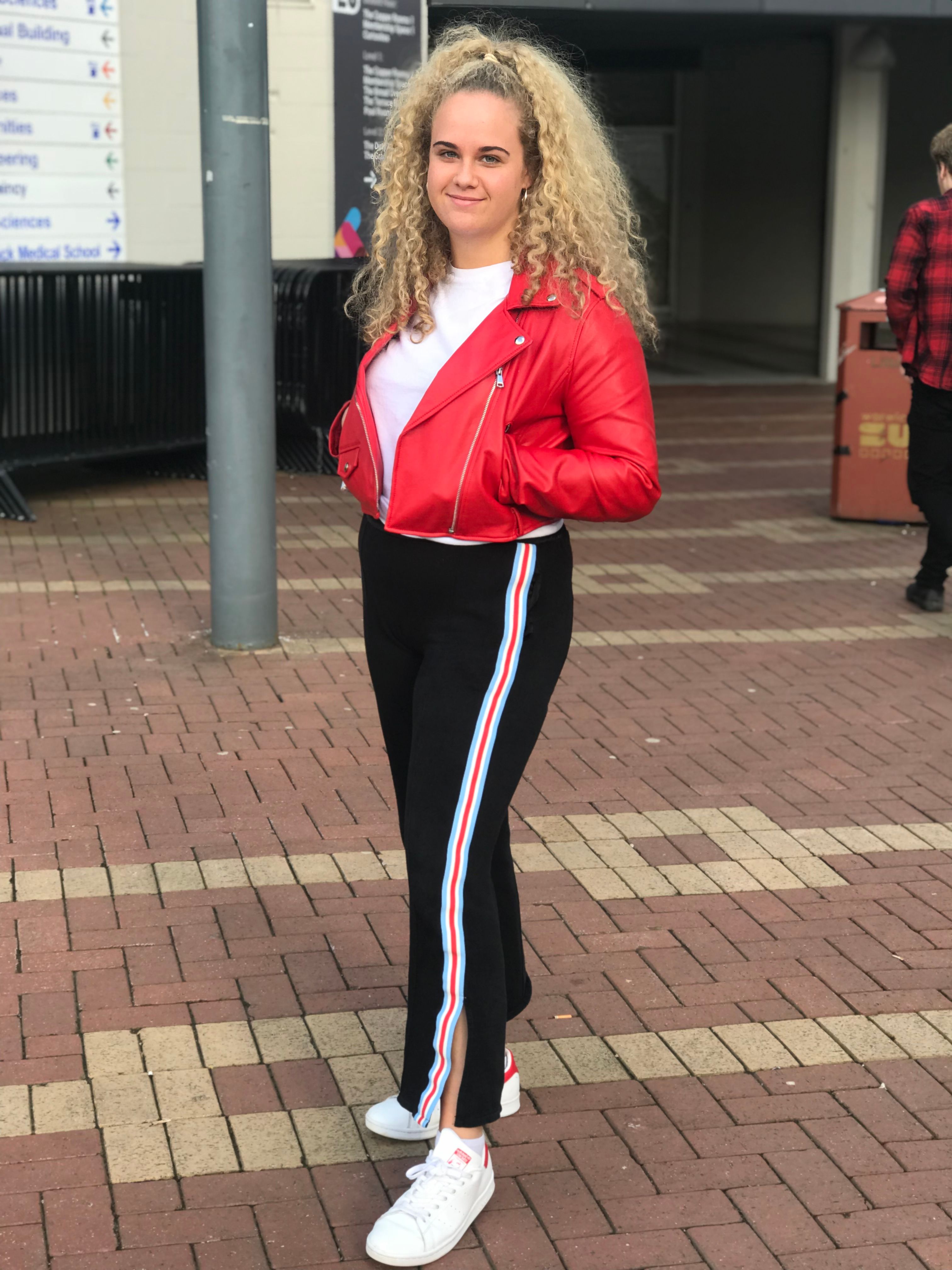 Image may contain: Woman, Girl, Female, Blonde, Tights, Pants, Clothing, Person, People, Human