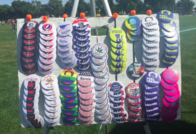 Several vendors were selling Bernie merchandise