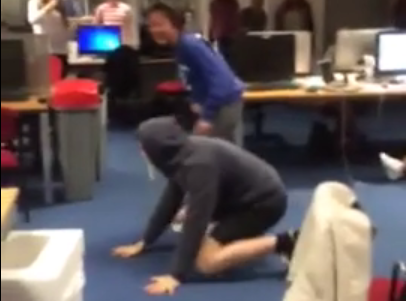 Down and dirty: Connor drags a girl from the audience into his routine