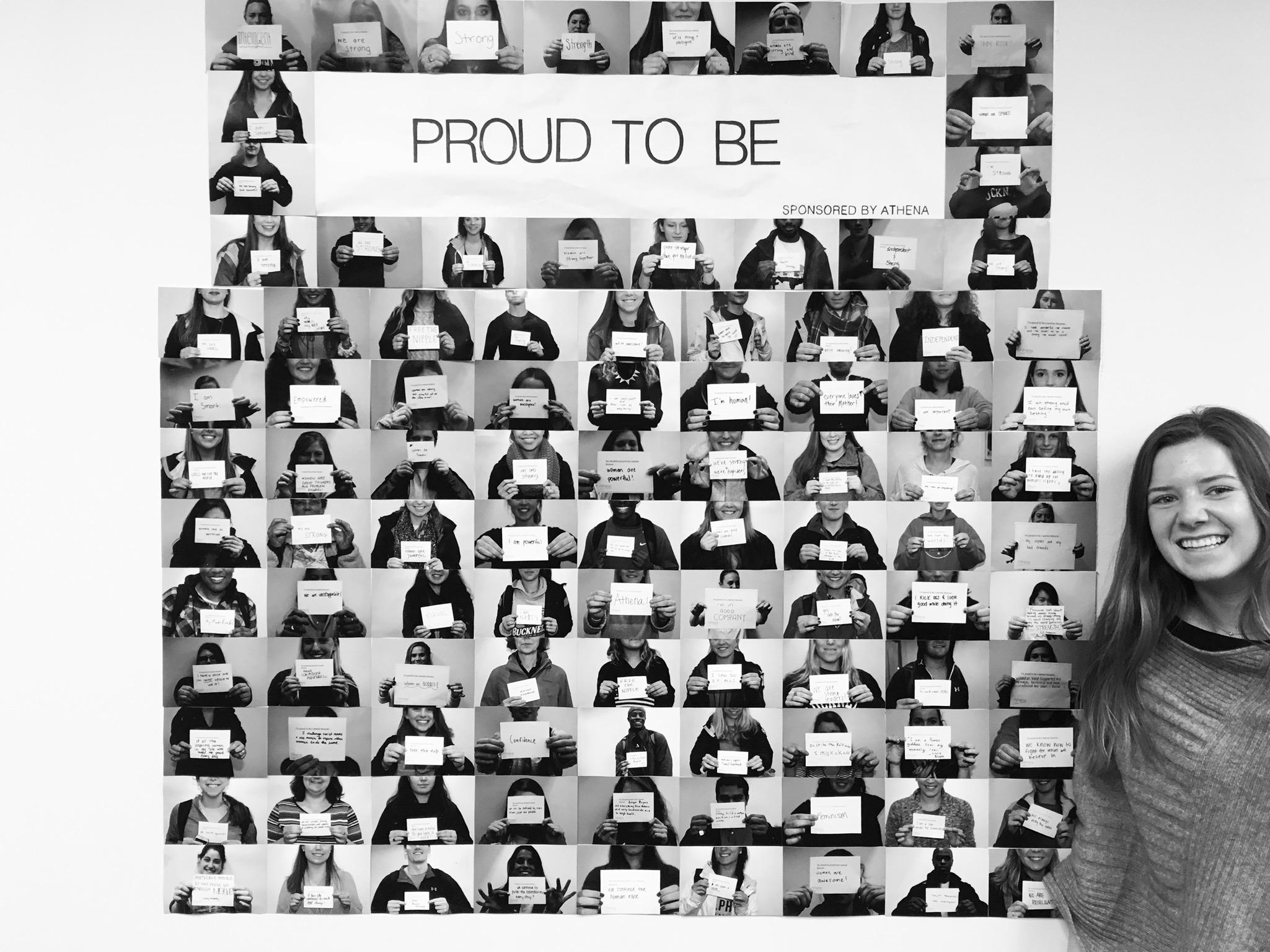 Caldwell Harden in front of the 'Proud to Be' campaign